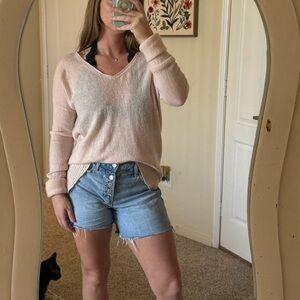 Halogen Pale Pink V-Neck Lightweight Sweater